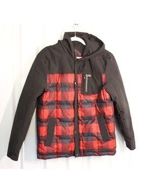 Pendleton Mens Red & Blk Buffalo Plaid Hooded 650 Down Water Resistant Coat Med